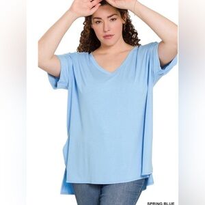Zenana Plus Rolled Sleeve Top
